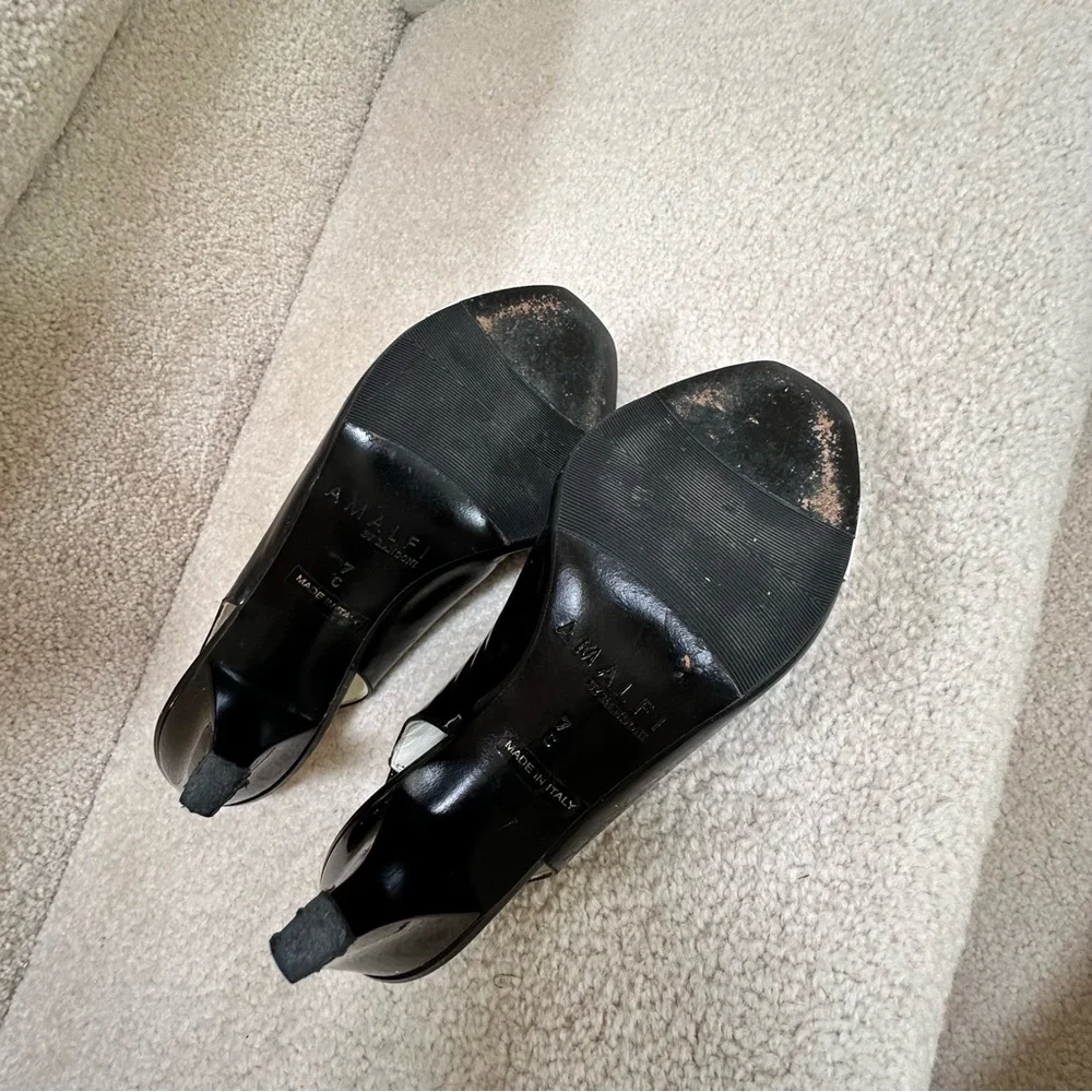 VTG Amalfi by Rongoni Black Patent Leather Peep-Toe Slingbacks Made in Italy 7 - Picture 4 of 7